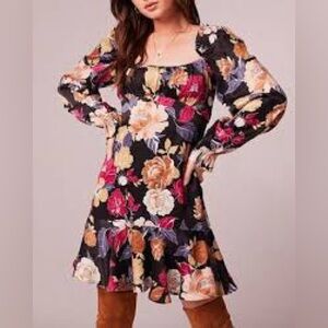 New Women’s Flower Print Puff Sleeve Peasant Style Dress Size M Medium Floral